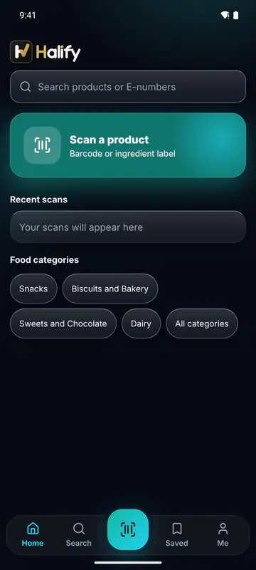 The Halify home screen.