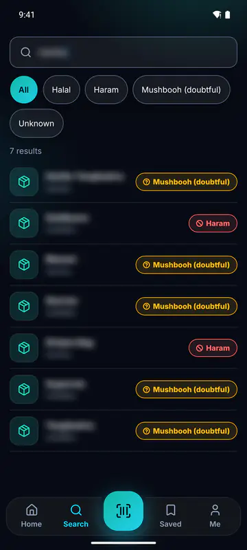 The Halify search screen.