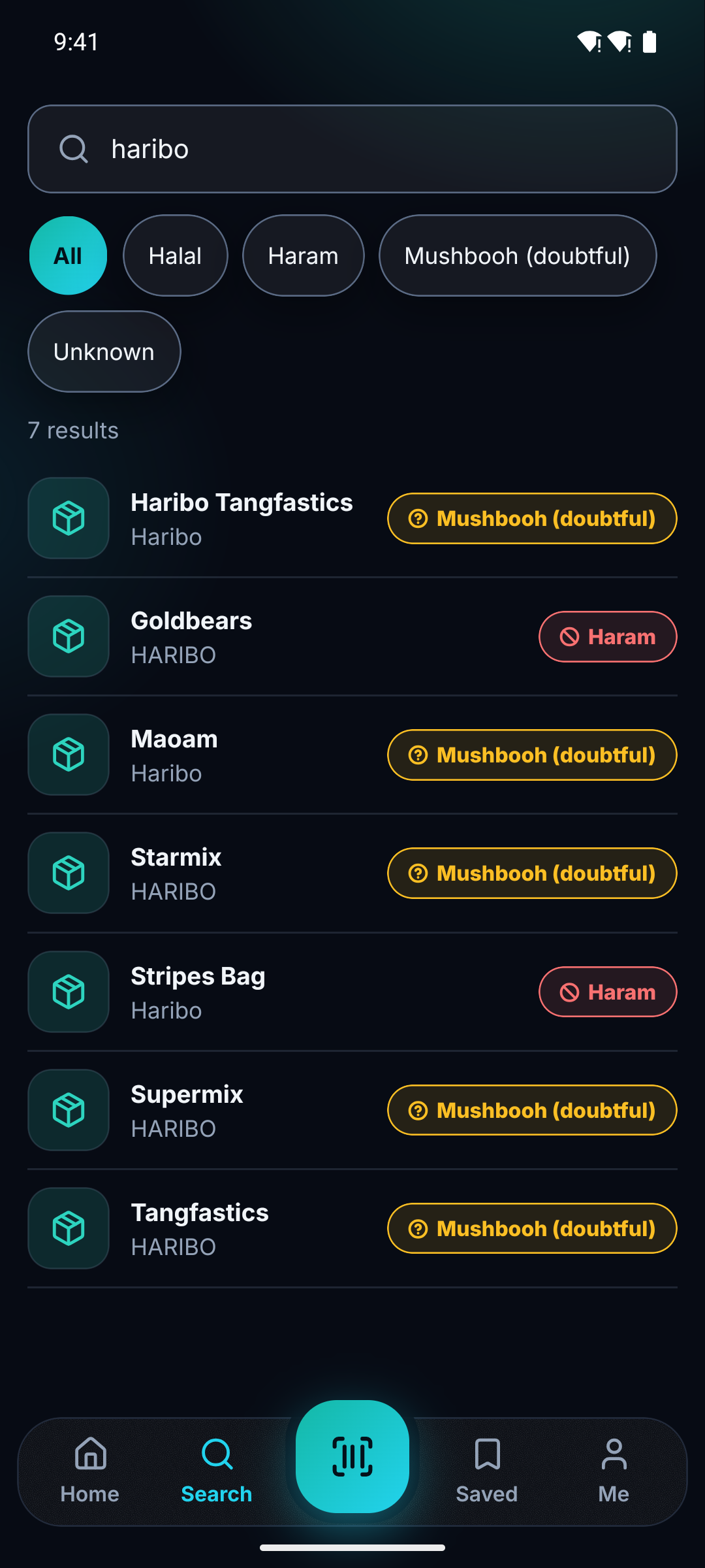 The Halify search screen.